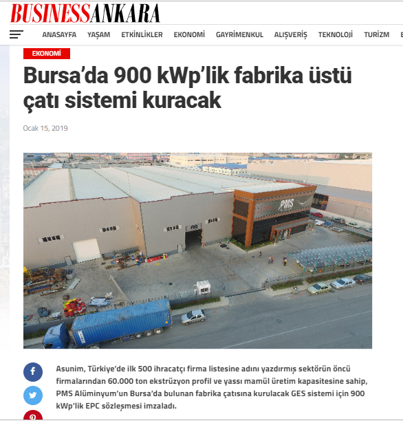 Bursa’da 900 kWp’lik fabrika üstü çatı sistemi kuracak